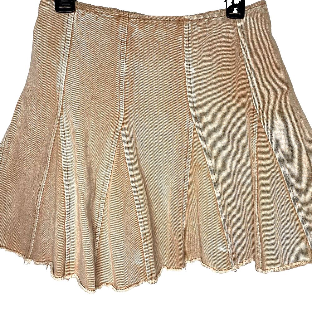 Wishlist Stonewashed Denim Mini Skirt Womens S Pleated Raw Hem Flare Pink